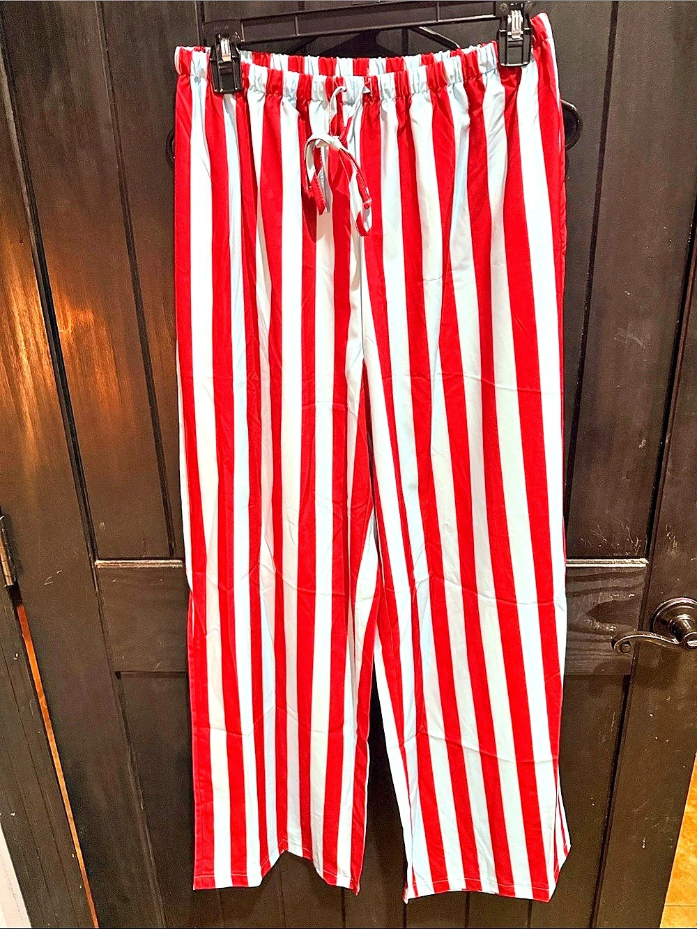 Red & baby blue Striped Wide Leg Pants